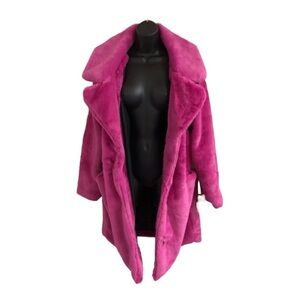Pink oversize‎ collar faux fur cozy vintage look glamourous coat size large new